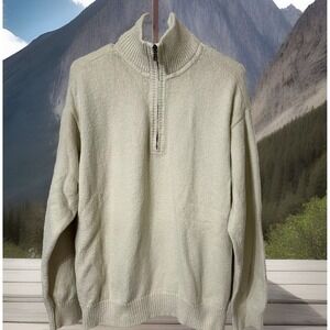 EUC Tommy Bahama Men's Beige Tan Quarter Zip Sweater Preppy Made In HongKong-‎ L